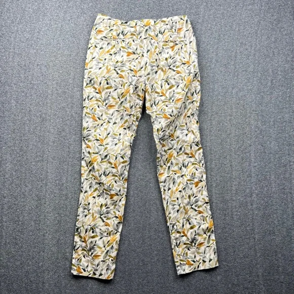 Zara Basic Pants Womens 4 Yellow Leaf Print Slim Ankle Chino Trousers Cotton - Picture 2 of 16